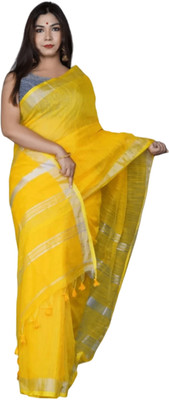 MA TARA TEXTILES ROHIT Woven Handloom Cotton Silk Saree(Yellow)
