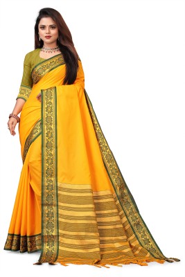 SHREE NATH CREATION Self Design, Solid/Plain Banarasi Cotton Silk, Silk Blend Saree(Yellow)