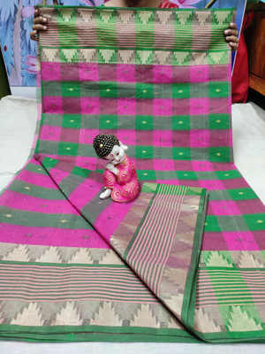 Moumitasaree Solid/Plain, Self Design Tant Pure Cotton Saree(Magenta, Green)
