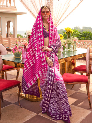 ANOUK Printed Ikkat Silk Blend Saree(Pink)