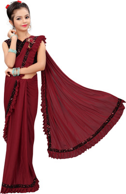 VRAJTEX FAB Solid/Plain Bollywood Lycra Blend Saree(Maroon)