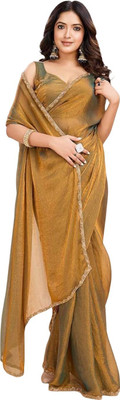 HouseOfCommon Self Design, Embroidered Kanjivaram Jimmy choo, Pure Cotton Saree(Gold)