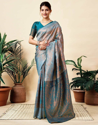 Yipsy Fashion Woven Kanjivaram Silk Blend Saree(Grey)