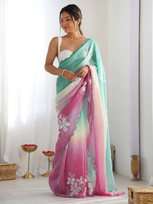 velisya Floral Print Bollywood Georgette Saree(Green)