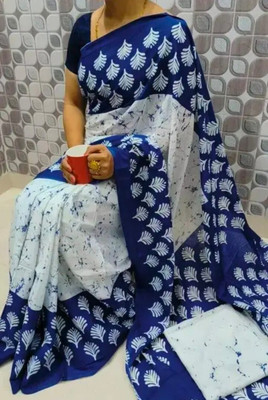CottonStore Printed Daily Wear Cotton Blend Saree(Blue)