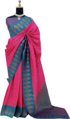 MOON VOGUE Self Design Banarasi Silk Blend Saree(Pink)