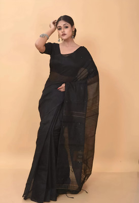 ASIMA TEXTILE Self Design Handloom Cotton Silk, Cotton Blend Saree(Black)