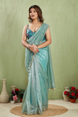 DHARMRAJ ENTERPRISE Printed Bollywood Silk Blend Saree(Light Blue)