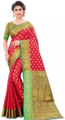 KinjhitFashion Printed Daily Wear Jacquard Saree(Red, Green)