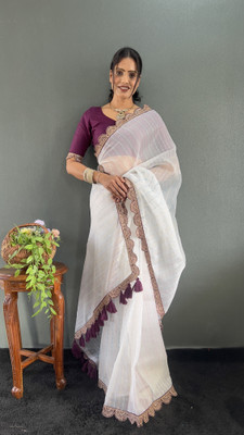 NAKSH ENTERPRISE Self Design Handloom Georgette Saree(White)