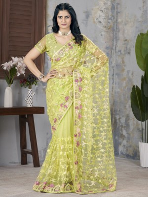 ANOUK Embroidered Bollywood Net Saree(Light Green)