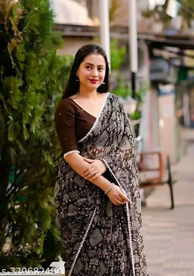 SAREEYA16 Printed Daily Wear Georgette Saree(Brown)