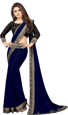 LIMTD Solid/Plain Bollywood Georgette Saree(Dark Blue)