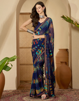 Sangria Printed Daily Wear Georgette Saree(Blue)
