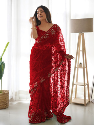 ANOUK Embroidered Chanderi Georgette Saree(Maroon)