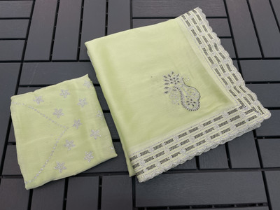 JENNYFEB Embellished Bollywood Pure Silk Saree(Light Green)