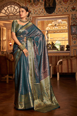 SWORNOF Printed, Embellished Bollywood Silk Blend Saree(Multicolor)