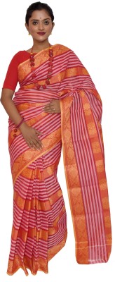 KheyaliBoutique Striped Tant Pure Cotton Saree(Pink)