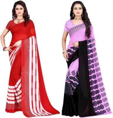 Leelavati Printed Daily Wear Georgette Saree(Pack of 2, Red, Pink)