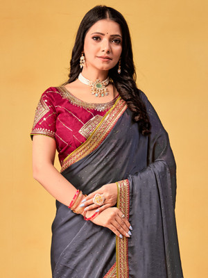 ANOUK Embroidered Bollywood Georgette Saree(Grey)