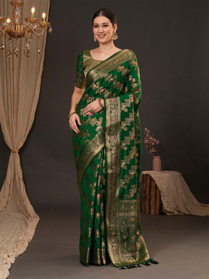 ANOUK Woven Banarasi Silk Blend Saree(Green)