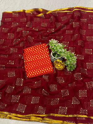 V And V Shop Embellished Daily Wear Chiffon Saree(Maroon)