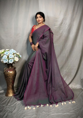 BN Fashion Solid/Plain Handloom Pure Cotton Saree(Purple)
