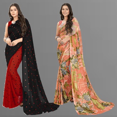 kashvi sarees Printed Daily Wear Georgette Saree(Pack of 2, Multicolor, Red, Black)