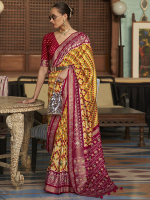 ANOUK Embellished Patola Silk Blend Saree(Yellow)