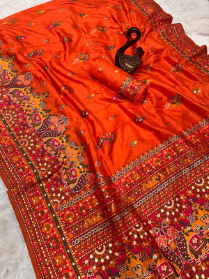 Divastri Printed Bollywood Viscose Rayon Saree(Orange)