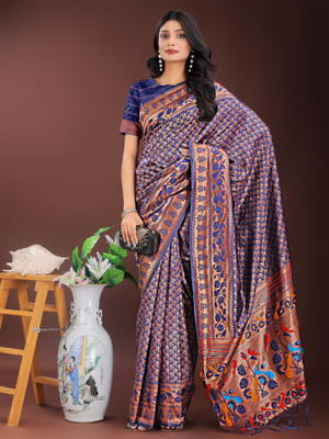 Tasrika Woven Kanjivaram Silk Blend Saree(Dark Blue)