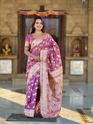 RUPAL CREATION Woven Bollywood Silk Blend Saree(Beige)