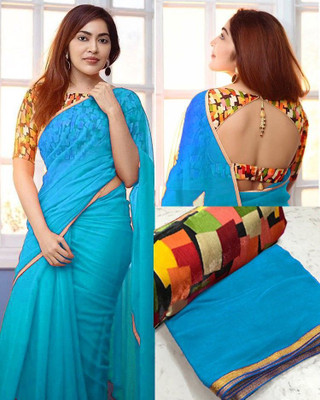 Sareez House Digital Print Bollywood Chiffon Saree(Light Blue)
