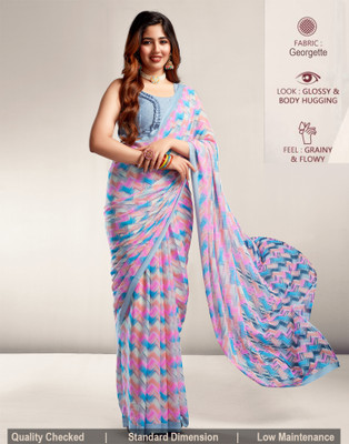 Samah Floral Print, Geometric Print, Printed Daily Wear Georgette Saree(Grey, Multicolor)