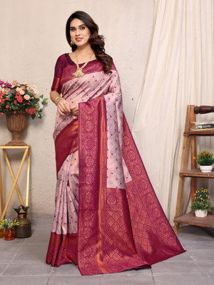 Fayba Woven, Self Design Banarasi Art Silk, Jacquard Saree(Purple)