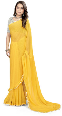 Swastik Creation Self Design Daily Wear Georgette Saree(Yellow)