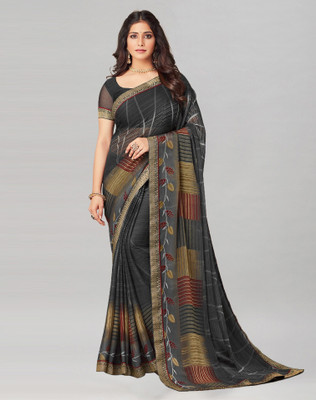 SIRIL Embellished, Printed Bollywood Chiffon, Georgette Saree(Gold, Grey)