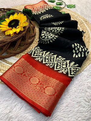Saraswati Fab Printed Bollywood Chanderi Saree(Black)