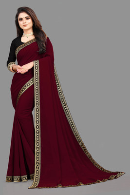 Aai shree khodiyar Solid/Plain, Embroidered Daily Wear Georgette, Chiffon Saree(Maroon)