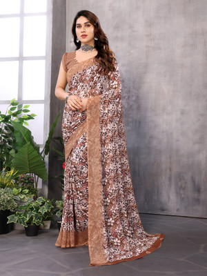 Moda Rapido Printed Bollywood Georgette Saree(Cream)