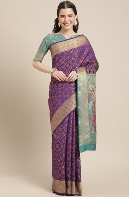 Divastri Checkered Patola Silk Blend Saree(Purple)