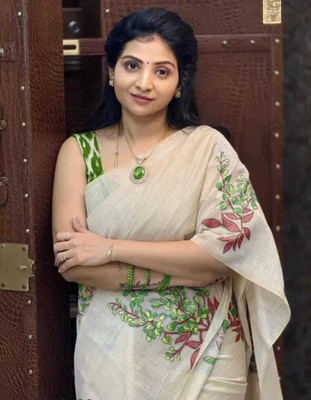 Parevadi Digital Print Bollywood Cotton Linen Saree(Green)
