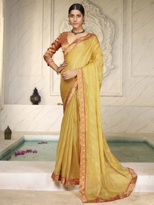 Sareemall Embellished Bollywood Chiffon Saree(Mustard)