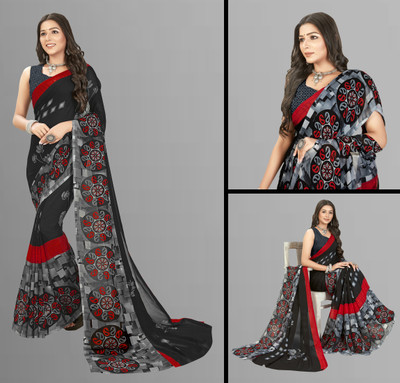 Anand Sarees Geometric Print Daily Wear Georgette Saree(Black)