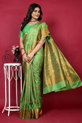 amirat Printed Banarasi Jacquard Saree(Light Green)