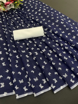 PIYA DESIGNER Hand Painted, Printed Chanderi Chanderi Saree(Dark Blue)