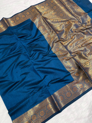 Tahira creation Woven Banarasi Cotton Silk Saree(Blue)