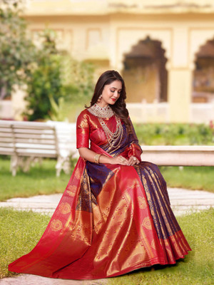 jayant creation Self Design, Woven Banarasi Silk Blend, Jacquard Saree(Blue)