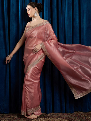 Sareemall Embroidered Bollywood Silk Blend Saree(Gold)