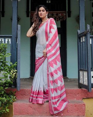SANJIVAY Printed Assam Silk Linen Saree(Multicolor)